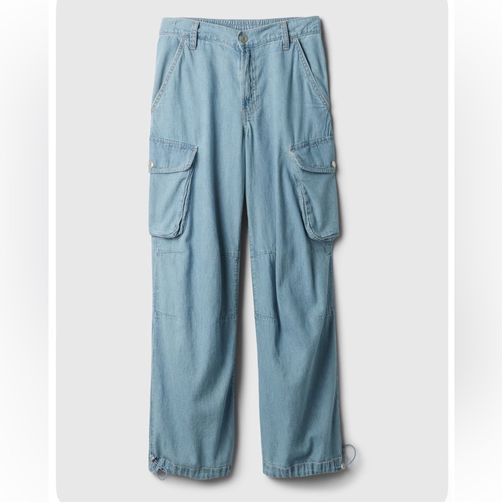 Gap mid rise wide baggy cargo jeans women’s size 4 elastic waist ex cond